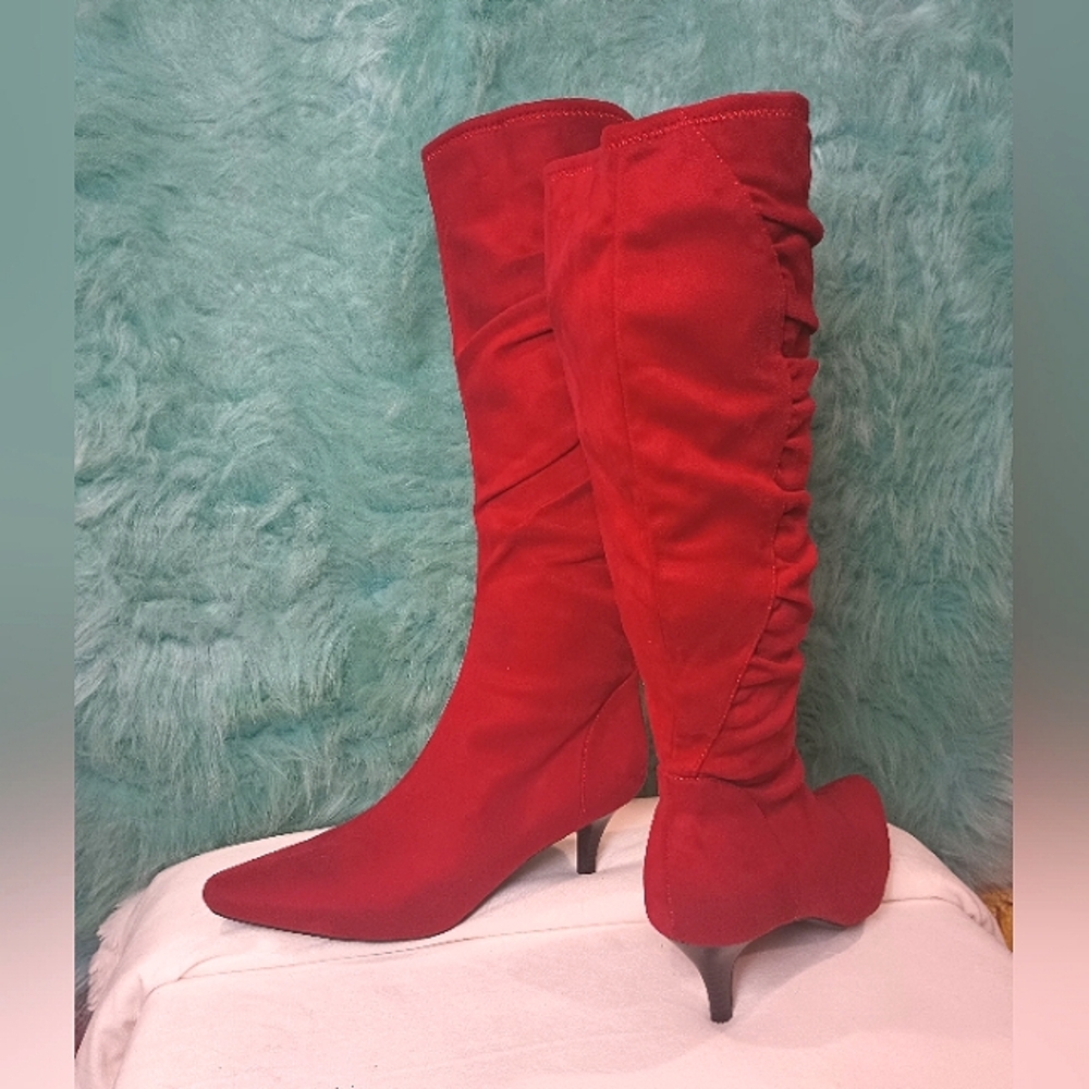 East 5th Red Faux Leather Suade Side Zip Tall Riding Boots Size 10 M